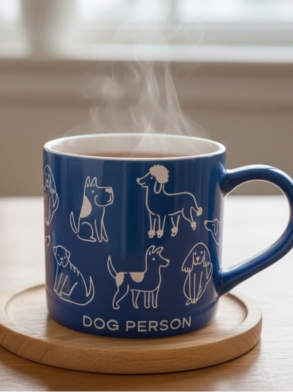 Parker Lane Dog Person Blue Ceramic 16 oz Mug Anthropologie Style